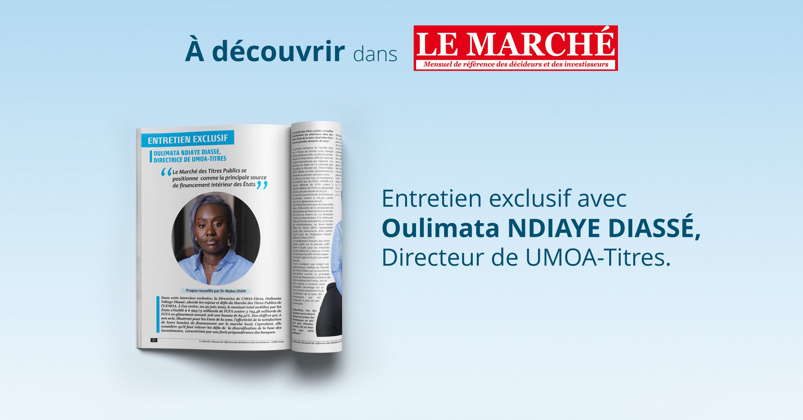 Entretien exclusif avec Oulimata Ndiaye Diassé, Directeur de UMOA-Titres